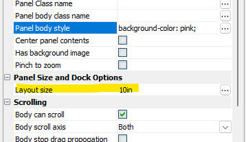Panel Size and Dock Options - Layout Size.